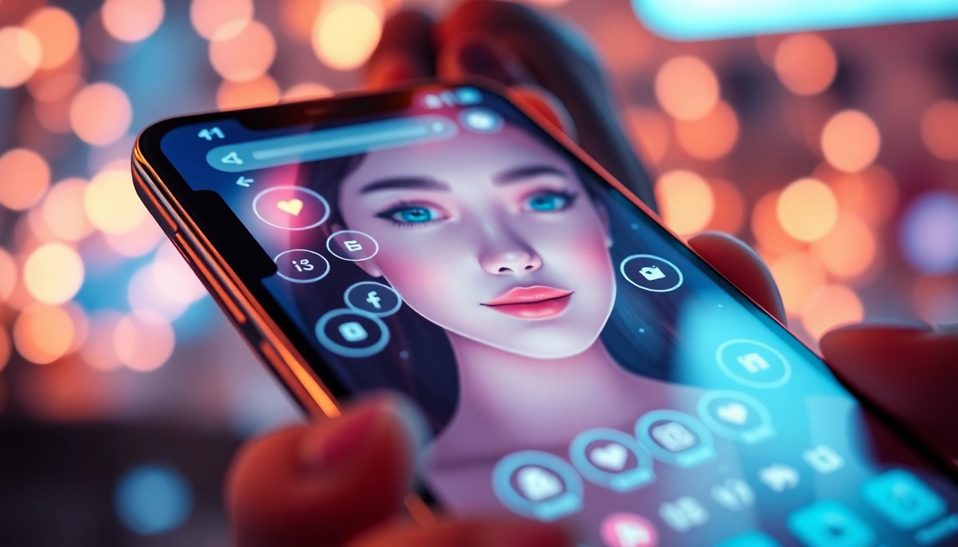 A realistic AI girlfriend app interface showing a flirtatious virtual partner engaging with a user on a modern smartphone, emphasizing unfiltered NSFW chat features for 2025.