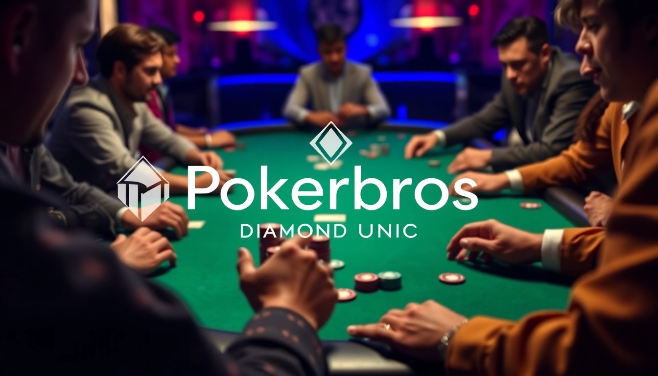 Pokerbros Diamond Union — join an elite online poker club with vibrant chips and strategic gameplay.