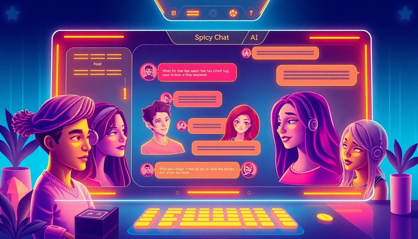 Engaging scene of a Spicy AI Chat platform with colorful avatars and user interface highlighting realistic, uncensored conversation elements for 2025 users.