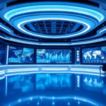 Tech Giants News update on digital screens in a sleek newsroom setting for stay informed on