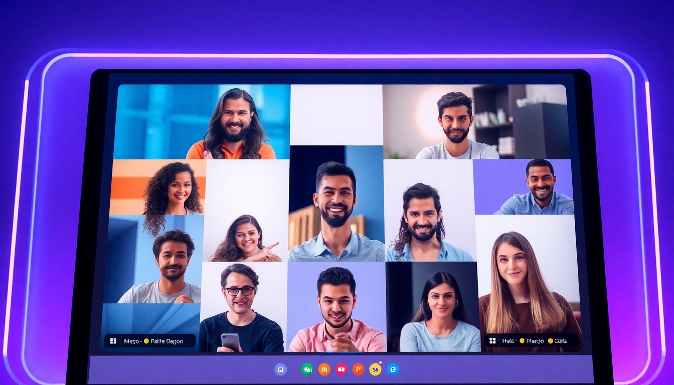 Engaging gay chat platform with diverse users connecting via video and text in a dynamic,