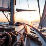 Professional sailor verifying boots versegelung with compass and nautical charts for precise